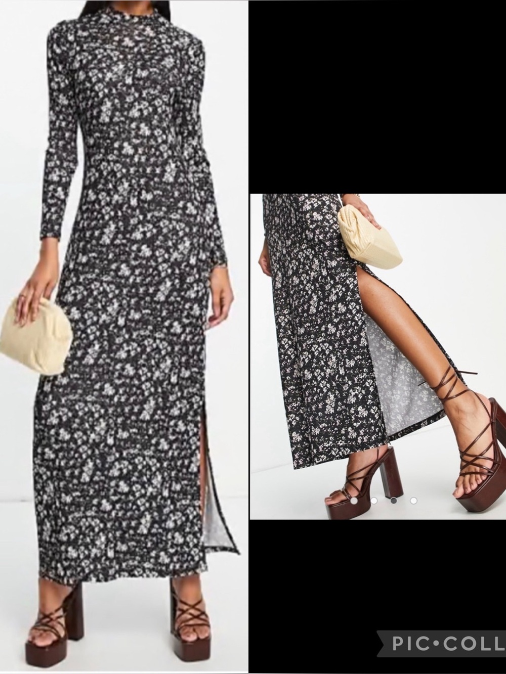 GhoSpell Black and White Floral Long Sleeve Maxi Dress